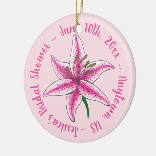 Roze lelie bloem bloemen bruiloft bruidsfeest keramisch ornament (Links)