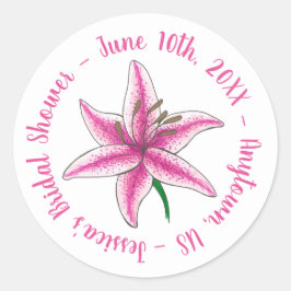 Roze lelie bloem bruids baby shower bloemenkleuren ronde sticker