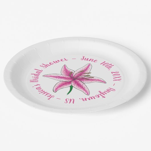 Roze lelie bloem bruids baby shower bloemrijke tui papieren bordje (Gekanteld)