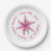 Roze lelie bloem bruids baby shower bloemrijke tui papieren bordje (Voorkant)