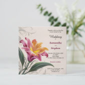 Roze Lelie Bloem Bruiloft Kaart (Staand voorkant)