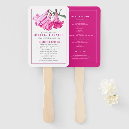 Roze lelie bloem kunst hand waaier huwelijksprogra (Voorkant en achterkant)