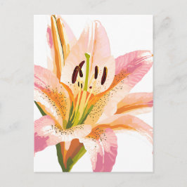 Roze Lelie Bloem | Waterverf Bloemschildering Briefkaart