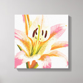 Roze Lelie Bloem | Waterverf Bloemschildering Canvas Afdruk