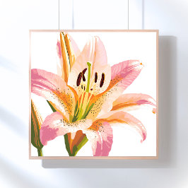 Roze Lelie Bloem | Waterverf Bloemschildering Perfect Poster