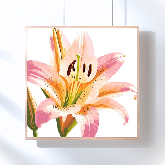 Roze Lelie Bloem | Waterverf Bloemschildering Perfect Poster