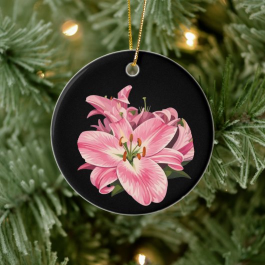 Roze lelie bloemboeket keramisch ornament (Boom)