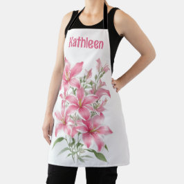 Roze Lelie Bloemen gepersonaliseerd Schort