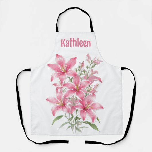 Roze Lelie Bloemen gepersonaliseerd Schort (Voorkant)