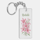 Roze Lelie Bloemen gepersonaliseerd Sleutelhanger (Voorkant Links)