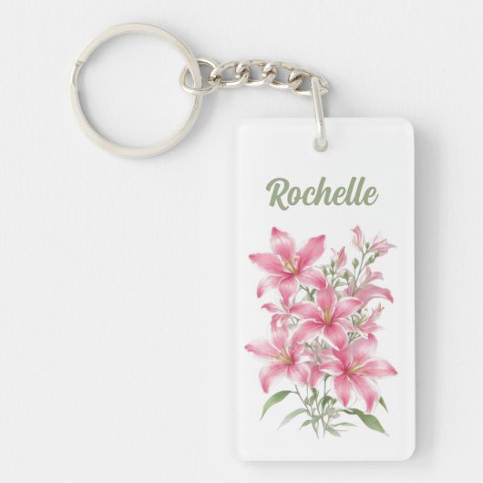 Roze Lelie Bloemen gepersonaliseerd Sleutelhanger (Voorkant)
