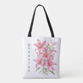 Roze Lelie Bloemen gepersonaliseerd Tote Bag (Achterkant)