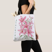 Roze Lelie Bloemen gepersonaliseerd Tote Bag (Dichtbij)