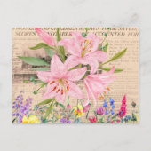 Roze Lelie, Bloemen Waterverf, krant Briefkaart (Voorkant)