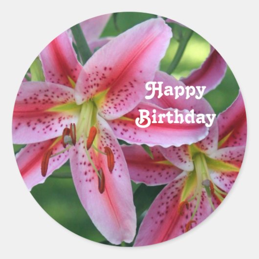  roze lelie bloemfoto Verjaardag Ronde Sticker (Voorkant)