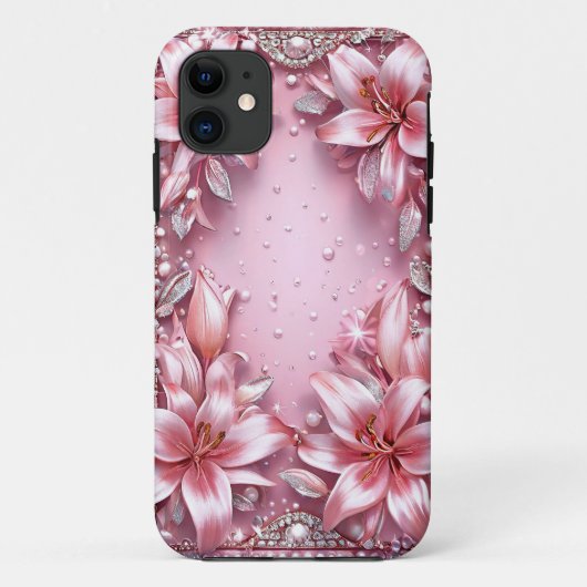 Roze lelie bloemige telefoon grip stijl voor haar Case-Mate iPhone case (Achterkant)