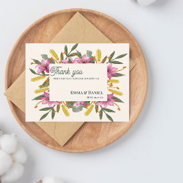 Roze lelie botanische trouw bedankkaart briefkaart