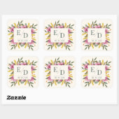 Roze Lelie Botanische Trouw Monogram Vierkante Sticker (Vel)