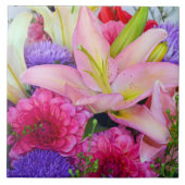 Roze lelie en dahlia bloemenprint keramische tegel tegeltje (Voorkant)