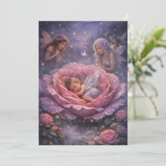 Roze lelie en turquoise fee baby shower save the d date