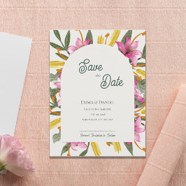 Roze Lelie Gebogen Trouwkaart 'Save the Date' Aankondigingskaart