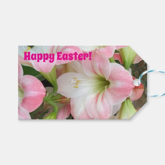 Roze lelie “Happy Easter”  Cadeaulabel (Voorkant (Horizontaal))