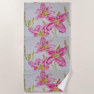 Roze lelie Lelies Aquarel Schilderij Bloemstuk Strandlaken