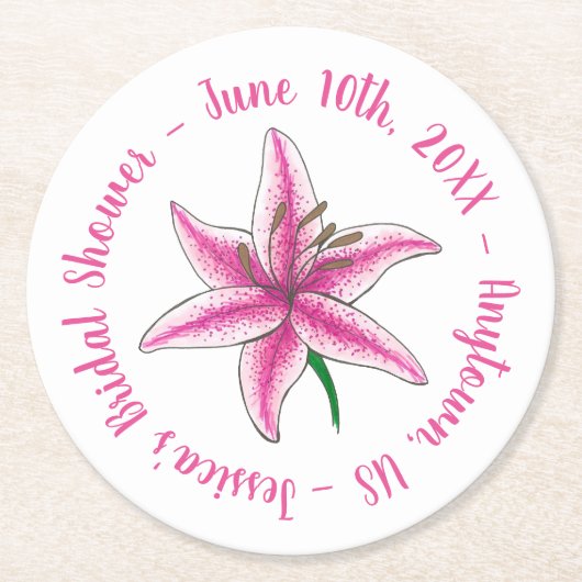 Roze Lelie Lelies Bloem Bloemstuk Persoonlijke Bru Ronde Kartonnen Onderzetter (Voorkant)
