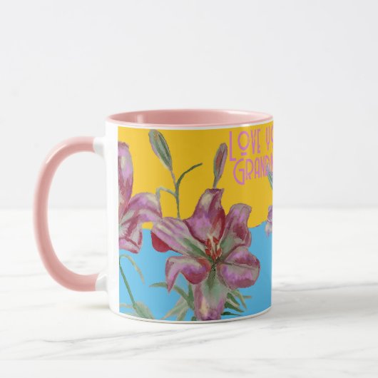 Roze Lelie Lelies Kunst Oma Naam Decoratie Mok (Links)