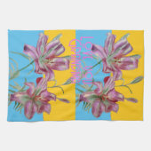 Roze Lelie Lelies Kunst Oma Naam Decoratie Theedoek (Horizontaal)