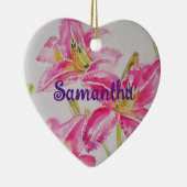  Roze Lelie Lelies Waterverf Kunstbloem Keramisch Ornament (Rechts)