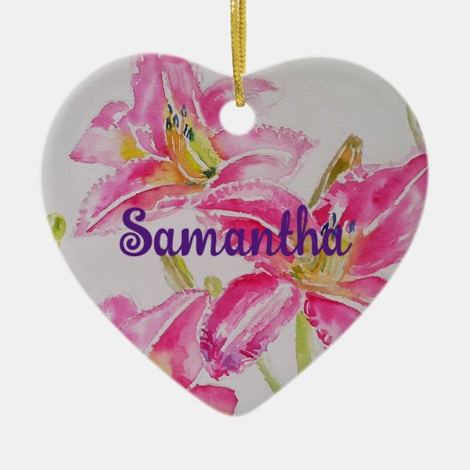  Roze Lelie Lelies Waterverf Kunstbloem Keramisch Ornament (Voorkant)