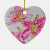  Roze Lelie Lelies Waterverf Kunstbloem Keramisch Ornament (Achterkant)
