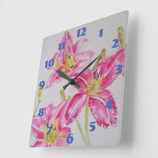 Roze Lelie Lelies Waterverf Kunstbloem Vierkante Klok (Hoek)