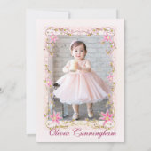 Roze lelie met foto verjaardag uitnodiging (Achterkant)