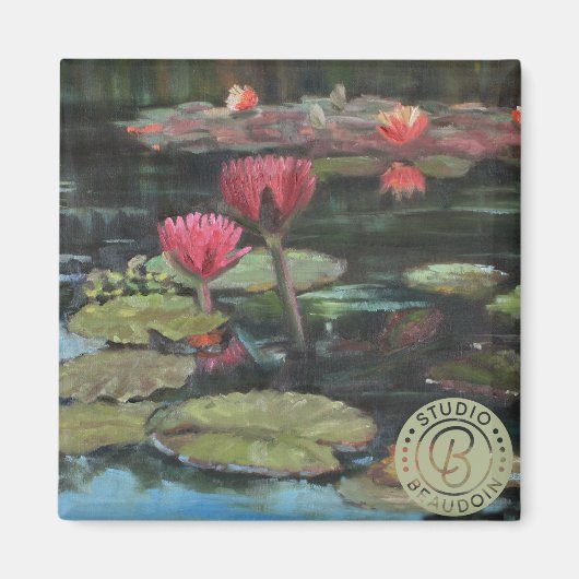 Roze Lelie op Donkergroen—Koelkast Magnet (Voorkant)