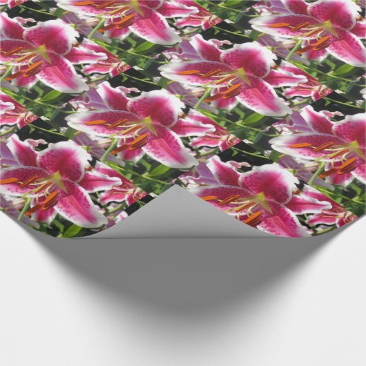 Roze lelie roze bloemenroze bloem tropische bloem cadeaupapier (Hoek)