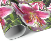 Roze lelie roze bloemenroze bloem tropische bloem cadeaupapier (Rol Hoek)