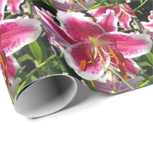 Roze lelie roze bloemenroze bloem tropische bloem cadeaupapier (Rol Hoek)