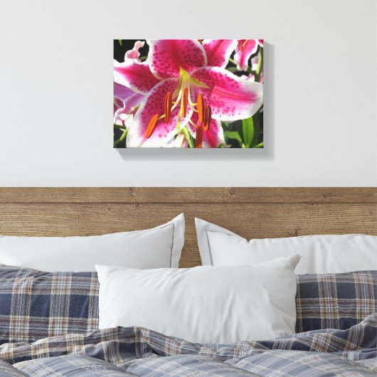 Roze lelie roze bloemenroze bloem tropische bloem canvas afdruk (Insitu (Slaapkamer))