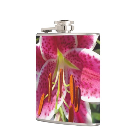 Roze lelie roze bloemenroze bloem tropische bloem heupfles (Links)