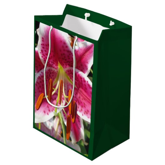 Roze lelie roze bloemenroze bloem tropische bloem medium cadeauzakje (Achterkant Gekanteld)