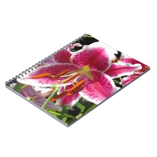 Roze lelie roze bloemenroze bloem tropische bloem notitieboek (Linkerzijde)