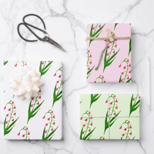 Roze Lelie van de Vallei Pasen Bloemen Waterverf Inpakpapier Vel (Voorkant)