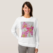 Roze Lelie Waterverf bloemen Womens T Shirt (Voorkant volledig)