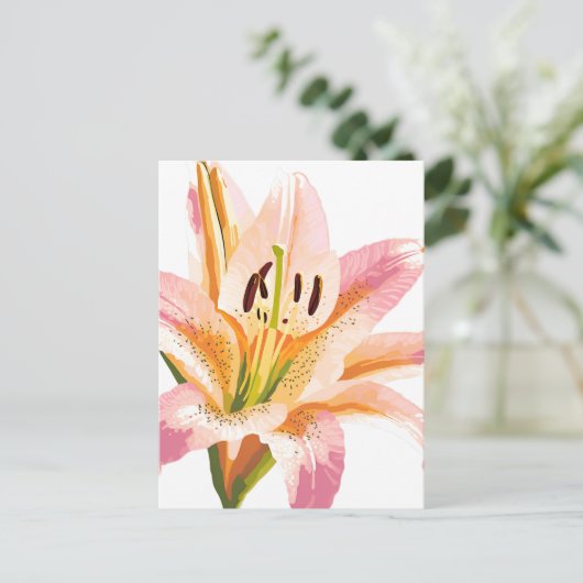 roze leliebloem | Waterverf bloemenschilderij Briefkaart (Staand voorkant)