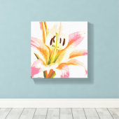 roze leliebloem | Waterverf bloemenschilderij Canvas Afdruk (Insitu (Houten vloer))