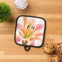 roze leliebloem | Waterverf bloemenschilderij Pannenlap