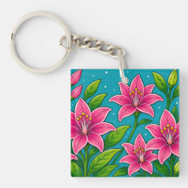 Roze leliebloemen met groen blad Illustratie Sleutelhanger