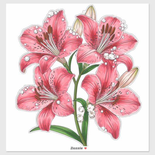 Roze Lelieboeket Sticker (Vel)